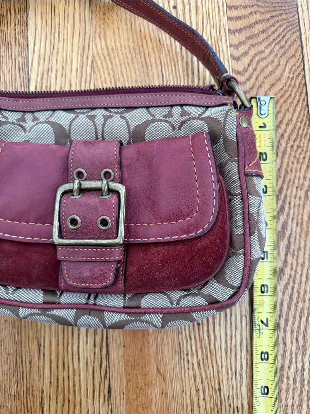 Coach Burgundy Canvas Shoulder Bag with Leather Buckle Pocket 7061 vintage mini - Picture 9 of 9